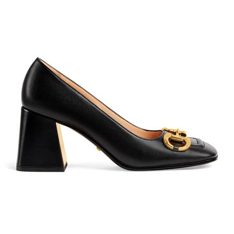 gucci black pearl heel 80 leather pumps|Women's Horsebit pump in black patent leather.